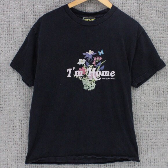 Locals Only Shirt Mens Black Short Sleeve Crewneck Floral Graphic Logo Large L - Picture 1 of 9